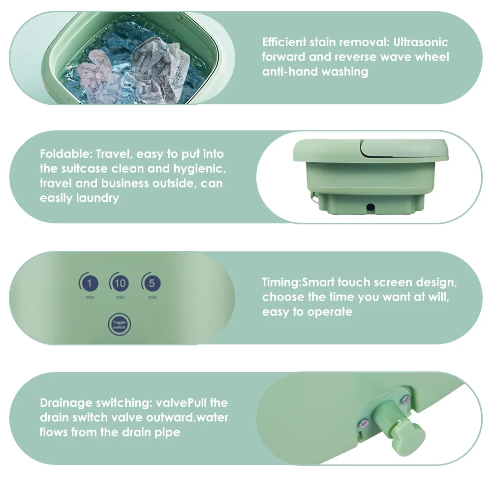 JahyShow Mini Dehydratable Washer - Baby-Green Portable Washing Machine - Ideal for Underwear