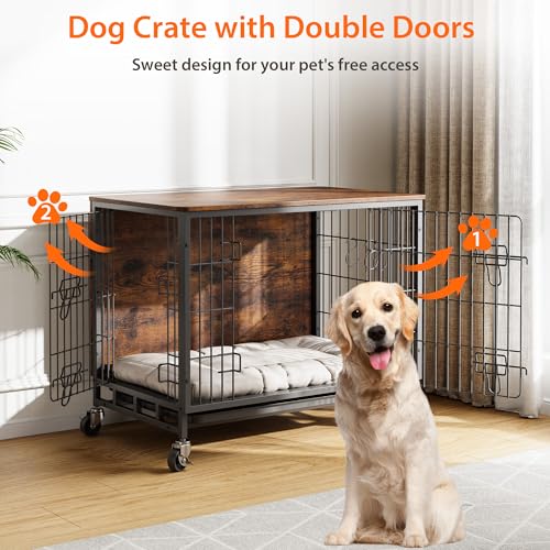 Heavy Duty Metal Dog Crate, Indoor Outdoor Pet Kennel Cage with Shelves, Storage Cabinet, Modern Decorative Dog Cage Furniture