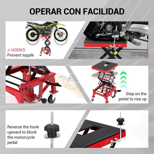 Hydraulic Motorcycle Lift Jack 350LBS, Foot Operated Scissor Lift Table for ATV Dirt Bike, Heavy-Duty Steel Stand with Safety Lock & Wheels