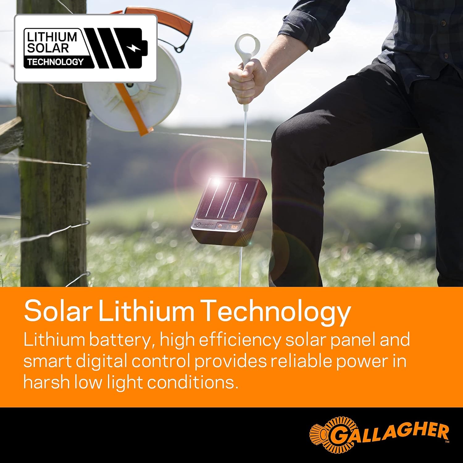 Gallagher S12 Solar Electric Fence Charger | Powers Up to 4 Miles / 18 Acres of Fence | Solar Lithium Technology