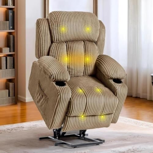 FLEXISPOT XL31 Power Lift Recliner Chair for Elderly, Electric Lift Chair with Massage & Heat, PU Leather Reclining Sofa w/Cup Holders