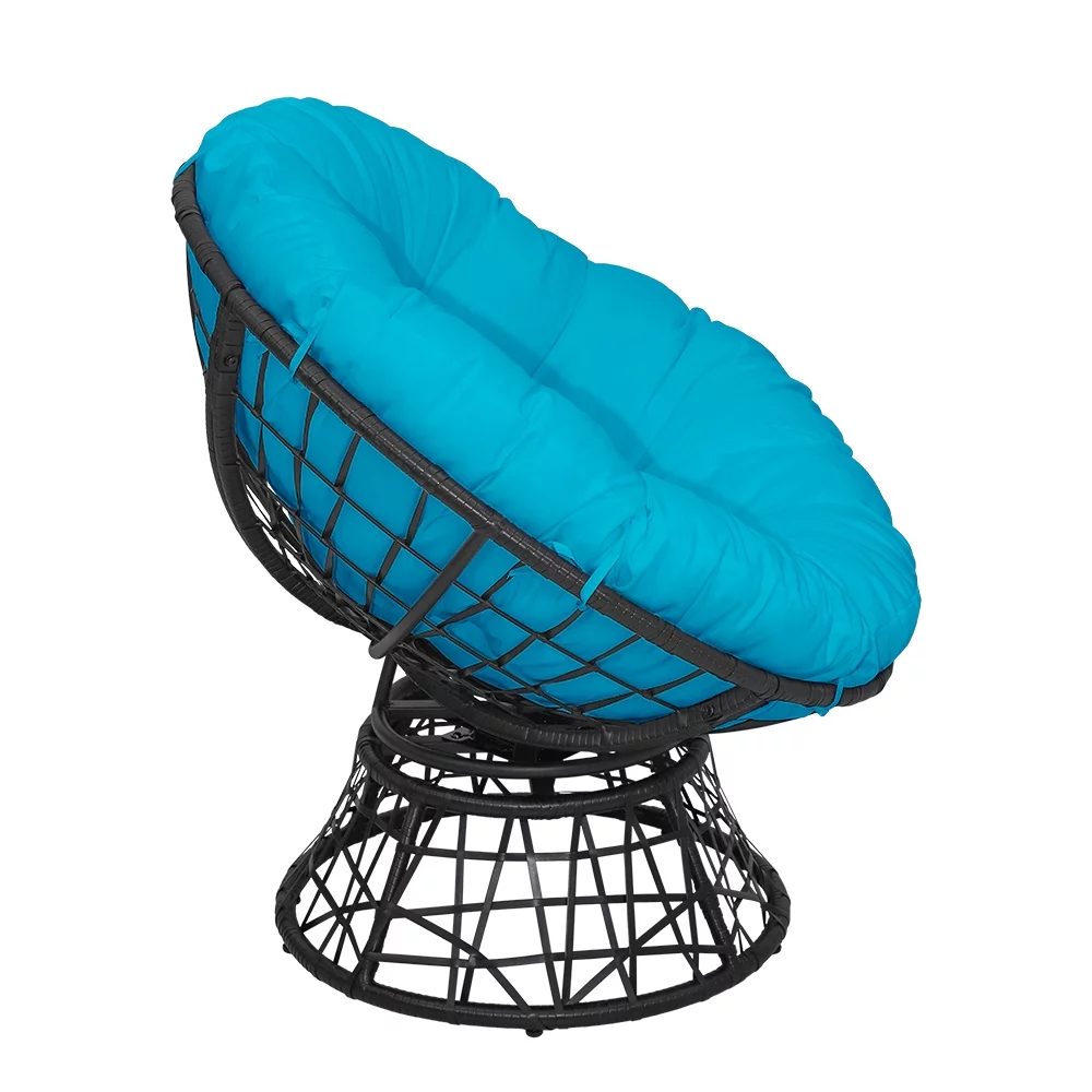 Abble Outdoor Patio Wicker Papasan Chair with 360-Degree Swivel and Aqua Cushion