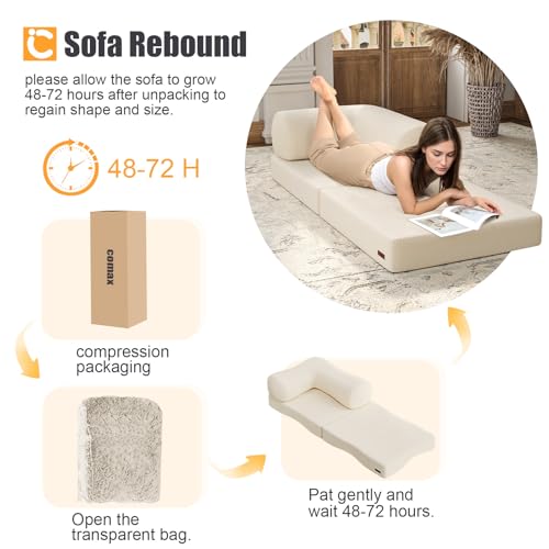 COMAX Folding Sofa Bed, Convertible Chair Bed Corduroy 3-in-1 Foldable Floor Couch with High-Density Foam, Futon Sofa Sleeper Mattress