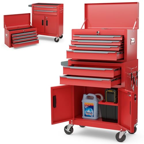 ERGOMASTER Rolling Tool Chest Cabinet Big Capacity Storage with Wheels and Lock Key, Portable Tool-Box Organizer with Sliding Drawers