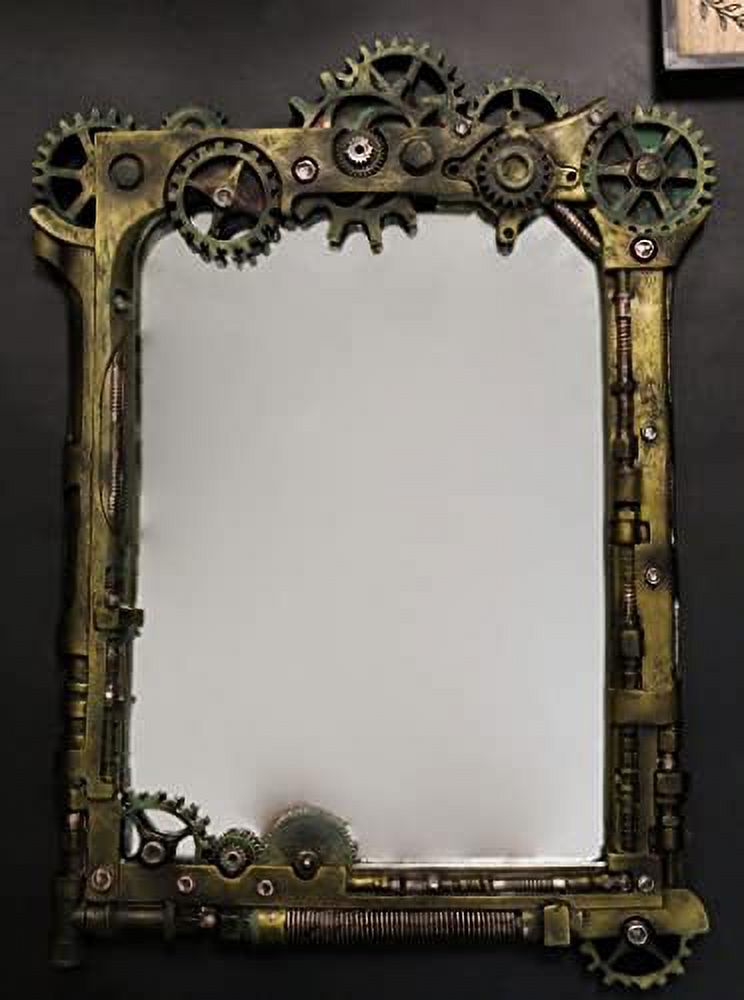 Ebros Large Steampunk Kinetic Time Travel Rustic Sculpted Mechanical Gearwork Pipework Boltwork Feature Hanging Wall Vanity Mirror Plaque Decor 21.5"