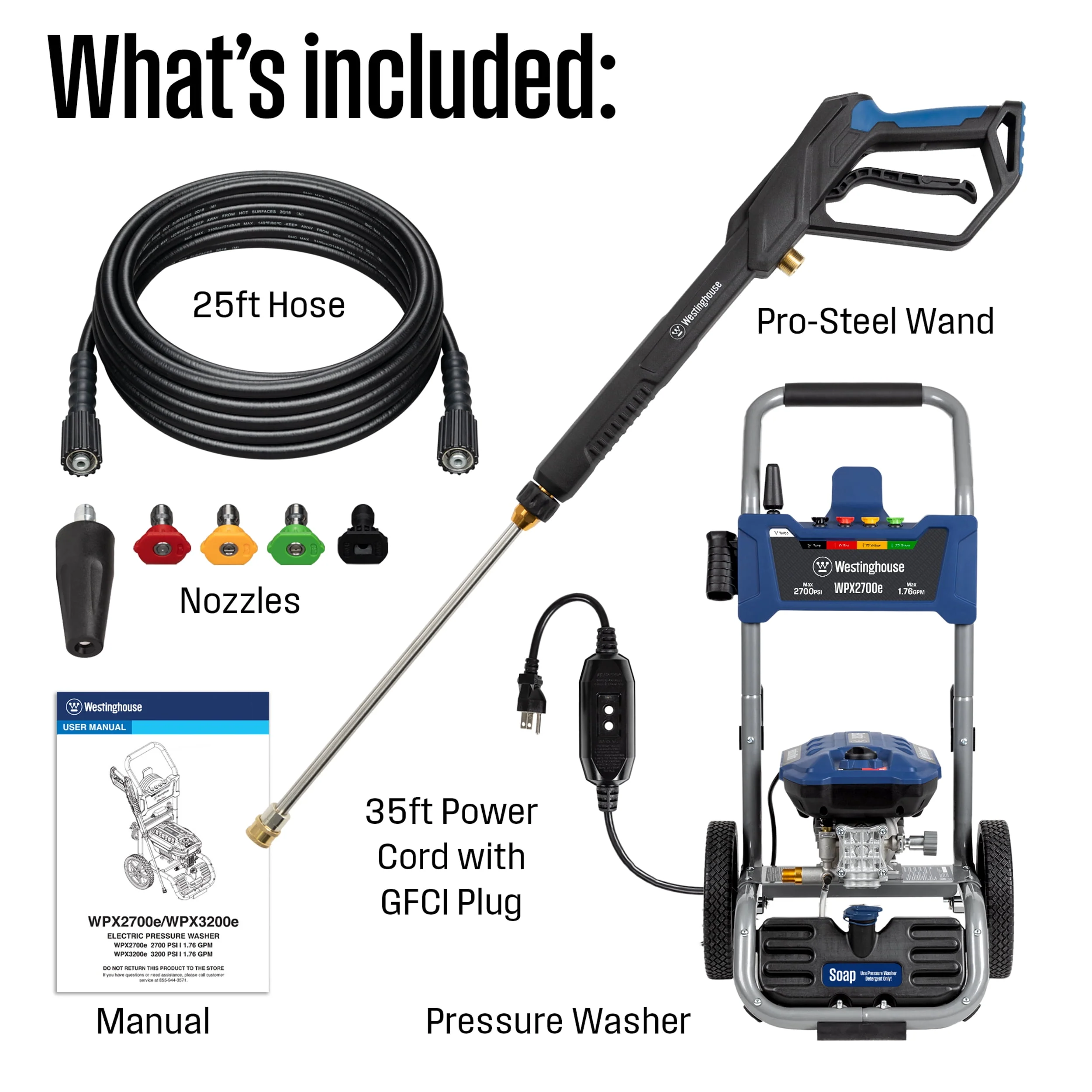 Westinghouse Electric Pressure Washer 2500-PSI, 1.76-GPM, Soap Tank, 5 Nozzles