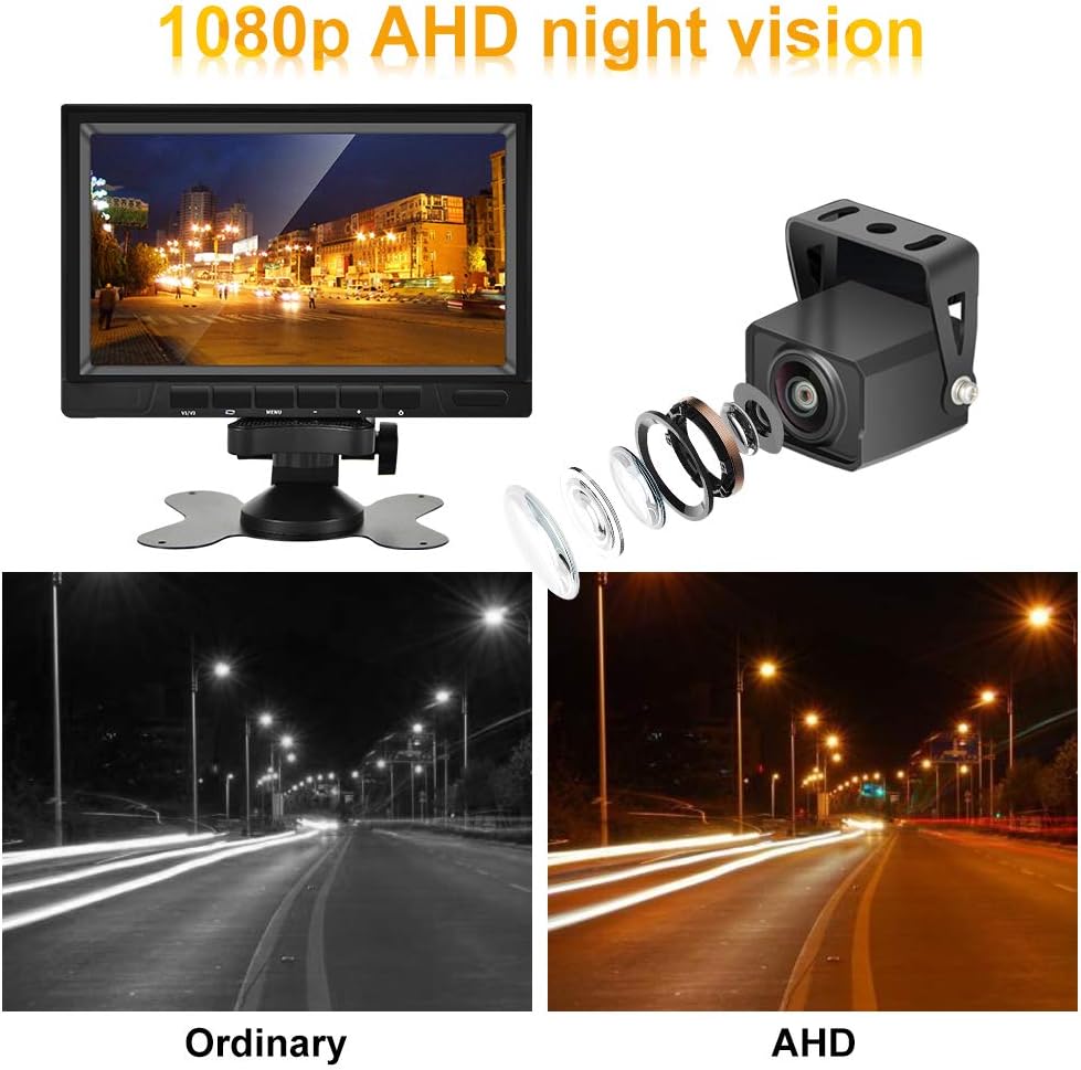 HD 1080P RV Backup Camera with 7 Inch DVR Split Screen Monitor for RVs,Trucks,Trailers, Rear and Front View Cameras, Color IR Night Vision