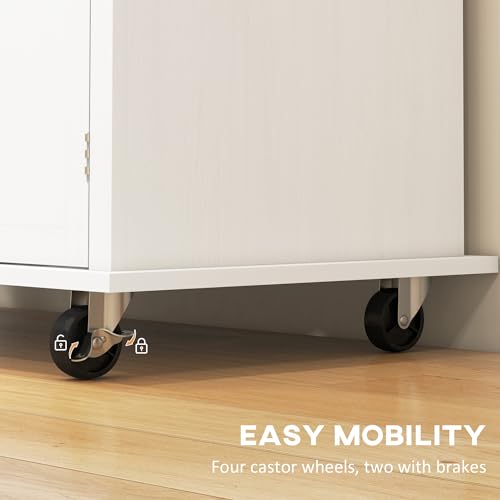 HOMCOM Kitchen Island on Wheels, Rolling Cart with Rubberwood Top, Spice Rack, Towel Rack and Drawers for Dining Room, Navy Blue