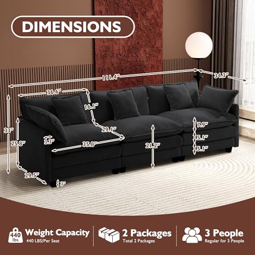 Ihanherry 111.4" U Shaped Modern Cloud Sofa Modular Sectional Couch with 2 Ottoman, 5-Seat Chenille Deep Seat Sofa with Pillow for Living Room