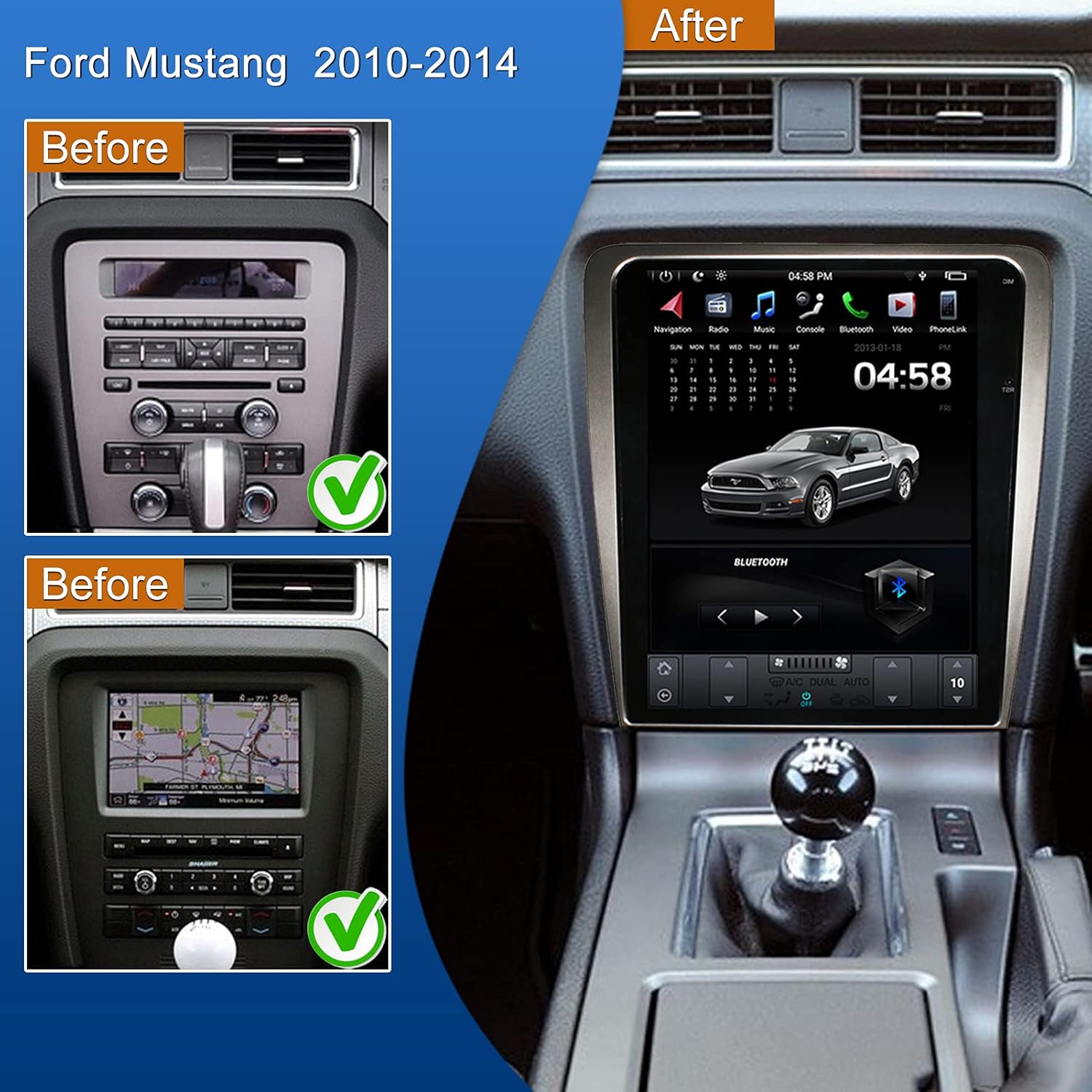Car Entertainment Multimedia Radio 12.1 Inch Android Car Navigation Stereo for Ford Mustang 2010-2014 Touch Panel