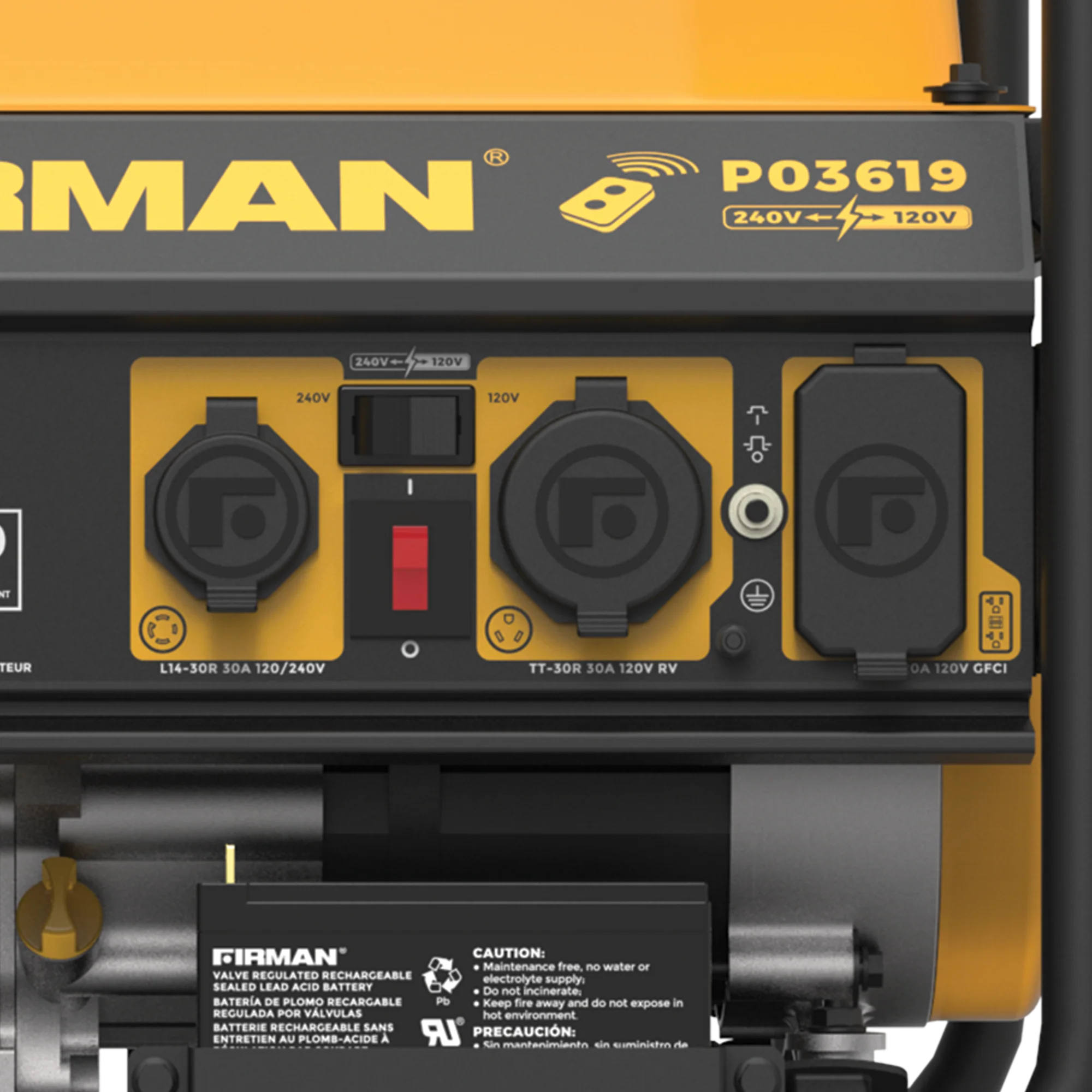 FIRMAN P03619 4550/3650 Watt 30A 120/240V Remote Start Gas Portable Generator cETL Certified With Wheel Kit
