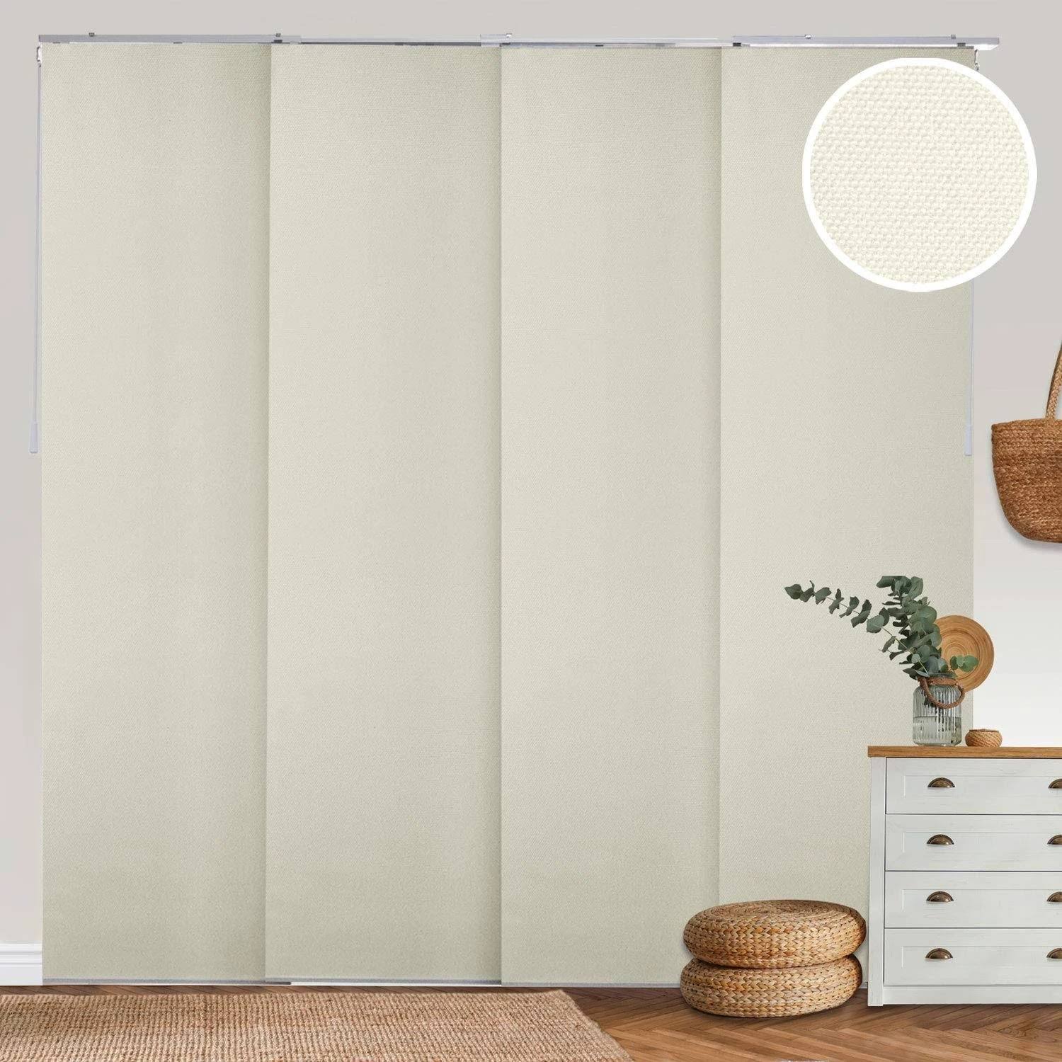 Chicology Blackout Adjustable Sliding Panel Track Blind, Up to 86 inchw x 96 inchh, Movie Night Ivory