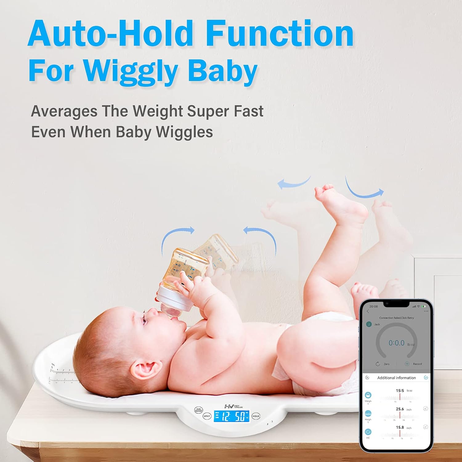 Smart Baby Scale, Pet Scale, Toddler Scale with App, Digital Weighing Scale for Newborn Infant Toddler Cat Puppy Animals with Auto Hold Function