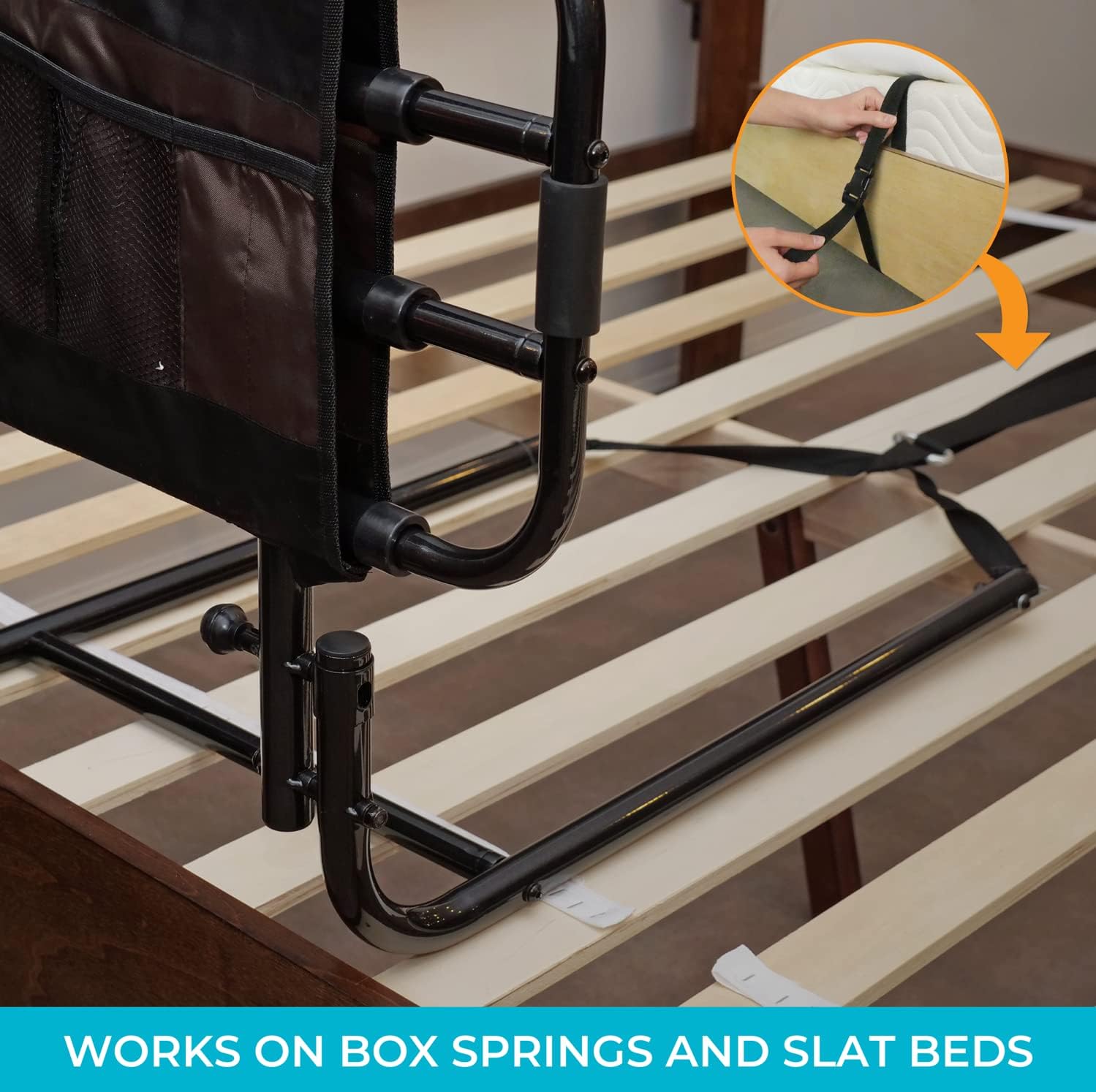 Stander EZ Adjust Bed Rail, Adjustable Senior Bed Rail and Bed Assist Grab Bar for Elderly Adults with Organizer Pouch