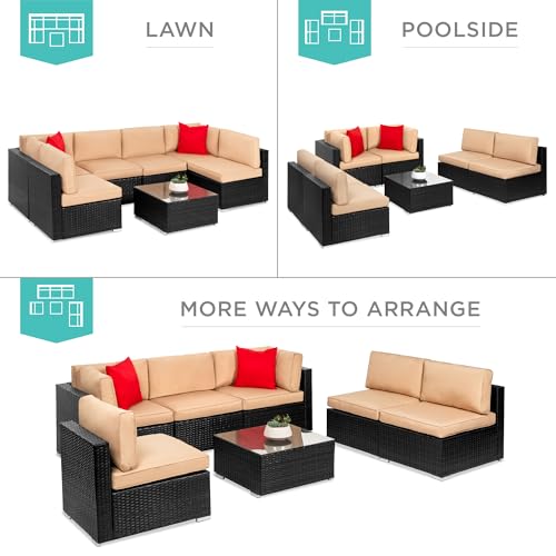 Best Choice Products 7-Piece Modular Outdoor Sectional Wicker Patio Conversation Set w/ 2 Pillows, Coffee Table, Cover Included - Gray/Navy