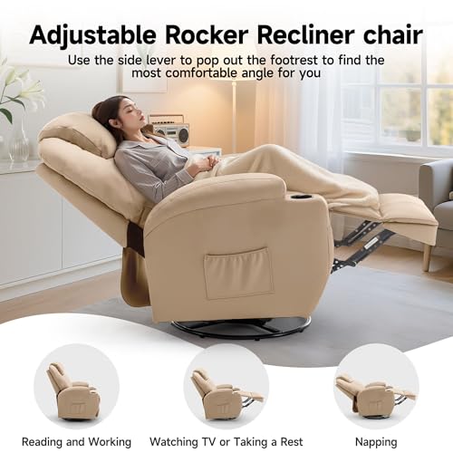 Recliner Chair, Rocking Chair with Massage and Heat, 360° Swivel Recliner Chairs for Adults