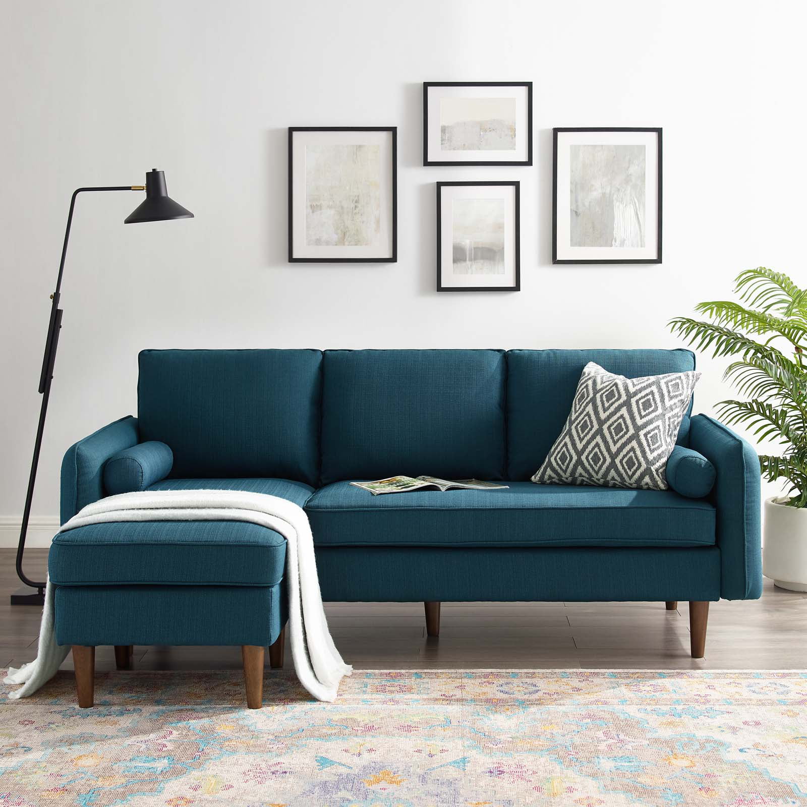 Sectional Sofa Set, Fabric, Navy Blue, Modern Contemporary Urban Design, Living Lounge Room Hotel Lobby Hospitality