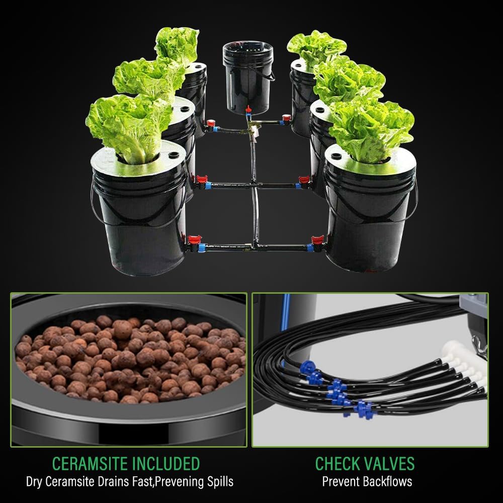 Hydroponic System, Growing System Kit 7 Bucket 5 Gallon Recirculating Deep Water Aquaculture, Hydroponic Growing Kit with Pump
