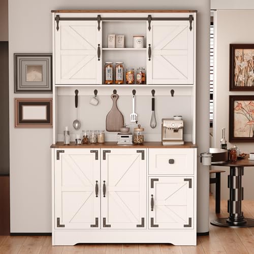71" Kitchen Pantry Cabinet, Modern Kitchen Hutch Food Pantry with Charging Station and Microwave Stand, Pantry Storage Cabinets with Countertop