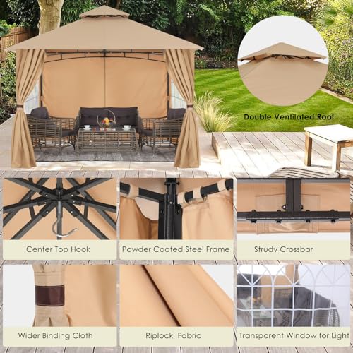 MASTERCANOPY Patio Gazebo Steel Frame Outdoor Gazebo with Windows Curtains (11x11,Dark Gray)