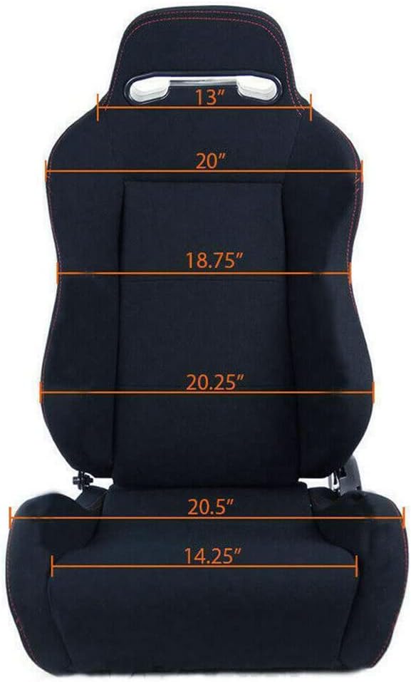 Parts-Diyer Racing Bucket Seats for Car Universal Bucket Reclinable Sports Racing Seats with Sliders Rails Red Stitch Black Cloth Set of 2