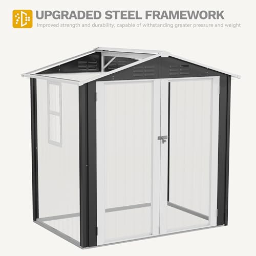 DWVO 6x4ft Metal Outdoor Storage Shed with Window, Lockable Tool Storage Sheds, Steel Garden Sheds with Sloped Roof for Backyard, Patio, Garage, Lawn