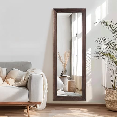 MELOMOIR Rustic Farmhouse Full Length Mirror, 64"x21" Wood Frame Floor Mirror, Free Standing Mirror Leaning Hanging Mirror