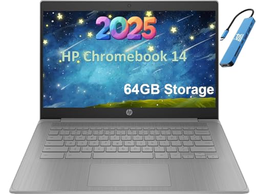 HP Chromebook 14 Laptop (14" HD, Intel 4-Core Celeron N4120, 4GB RAM, 64GB SSD, UHD Graphics 600) for Home & Student