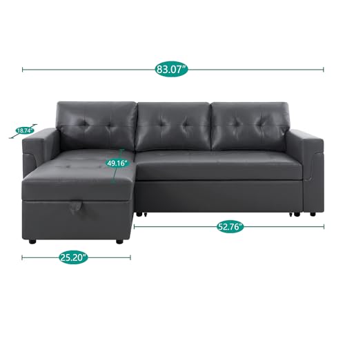 Naomi Home Reversible Sleeper Sectional Sofa Storage Chaise Velvet/Dark Gray