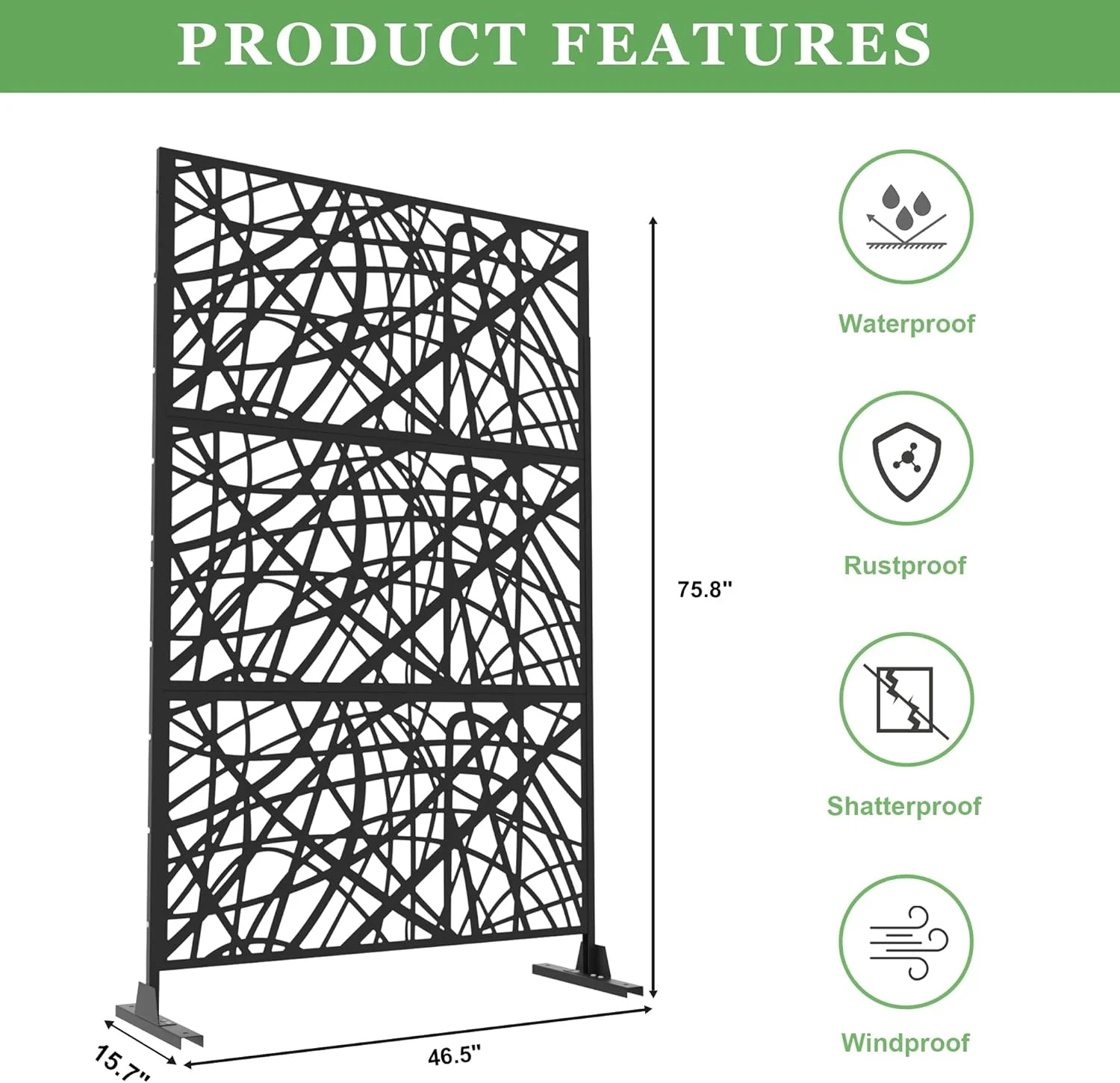 Delnavik Outdoor Privacy Screen, Metal Privacy Screen Panel Freestanding, Patio Privacy Screen Divider with Stand for Outdoor Garden Indoor Balcony