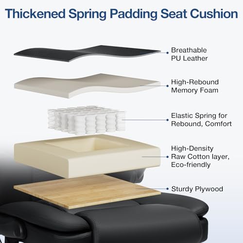 Big and Tall Office Chair 450lbs Heavy Duty Executive Desk Chair with Adjustable Lumbar Support High Back Ergonomic Home Computer Leather Chair with