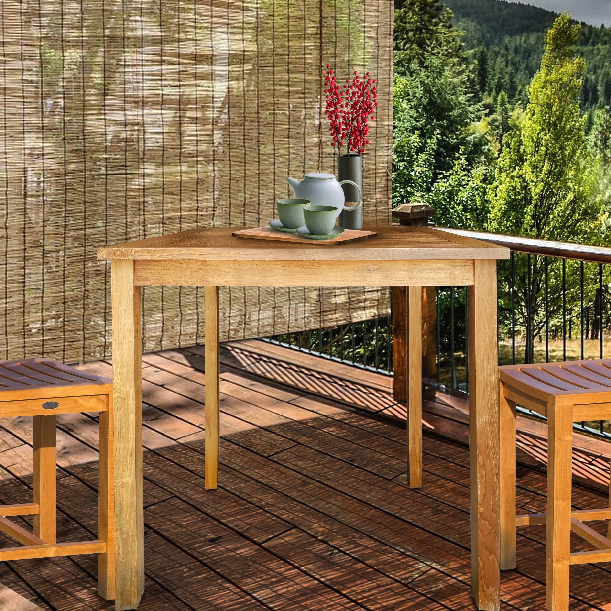 Teak Wood Seville Outdoor Patio Counter Height Bistro Table - 35 inch - Curated Treasures Market