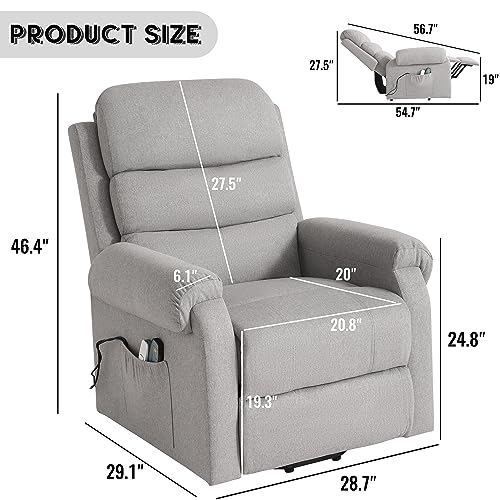 Power Lift Recliner Chair Recliners for Elderly with Heat and Massage Recliner Chair for Living Room with Infinite Position and Side Pocket