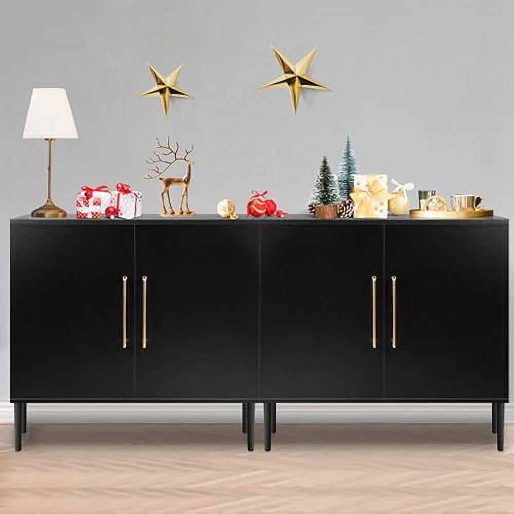TJUNBOLIFE Set of 2 Black Side  Cabinet  Free Standing Cabinets  Wood Accent Cabinet with Doors  Black Sideboard for Bedroom  Kitchen Home Office