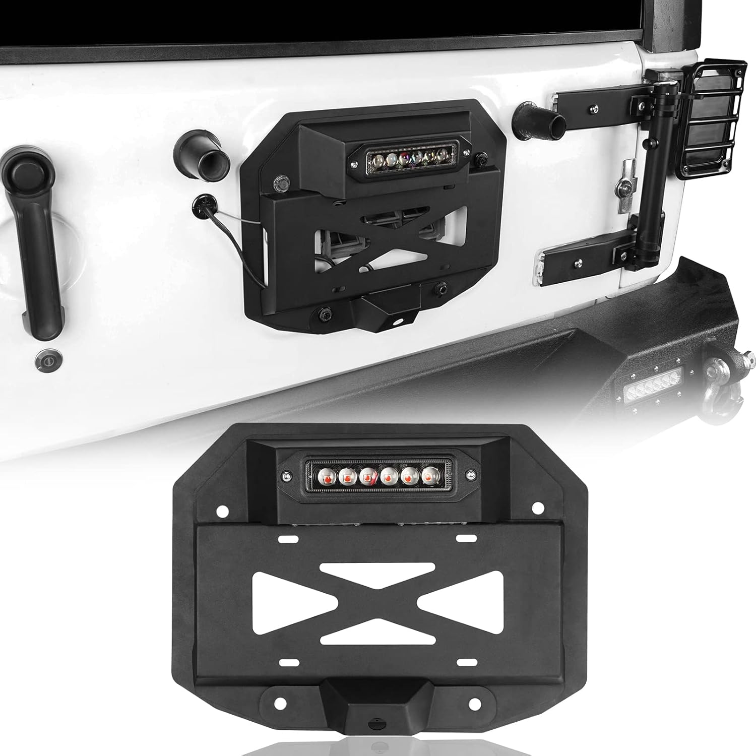 u-Box JK Spare Tire Delete License Plate Relocation Kit w/ 2X Plate Illuminate Light & Third Brake Light for Jeep Wrangler JK 2007-2018 & Unlimited