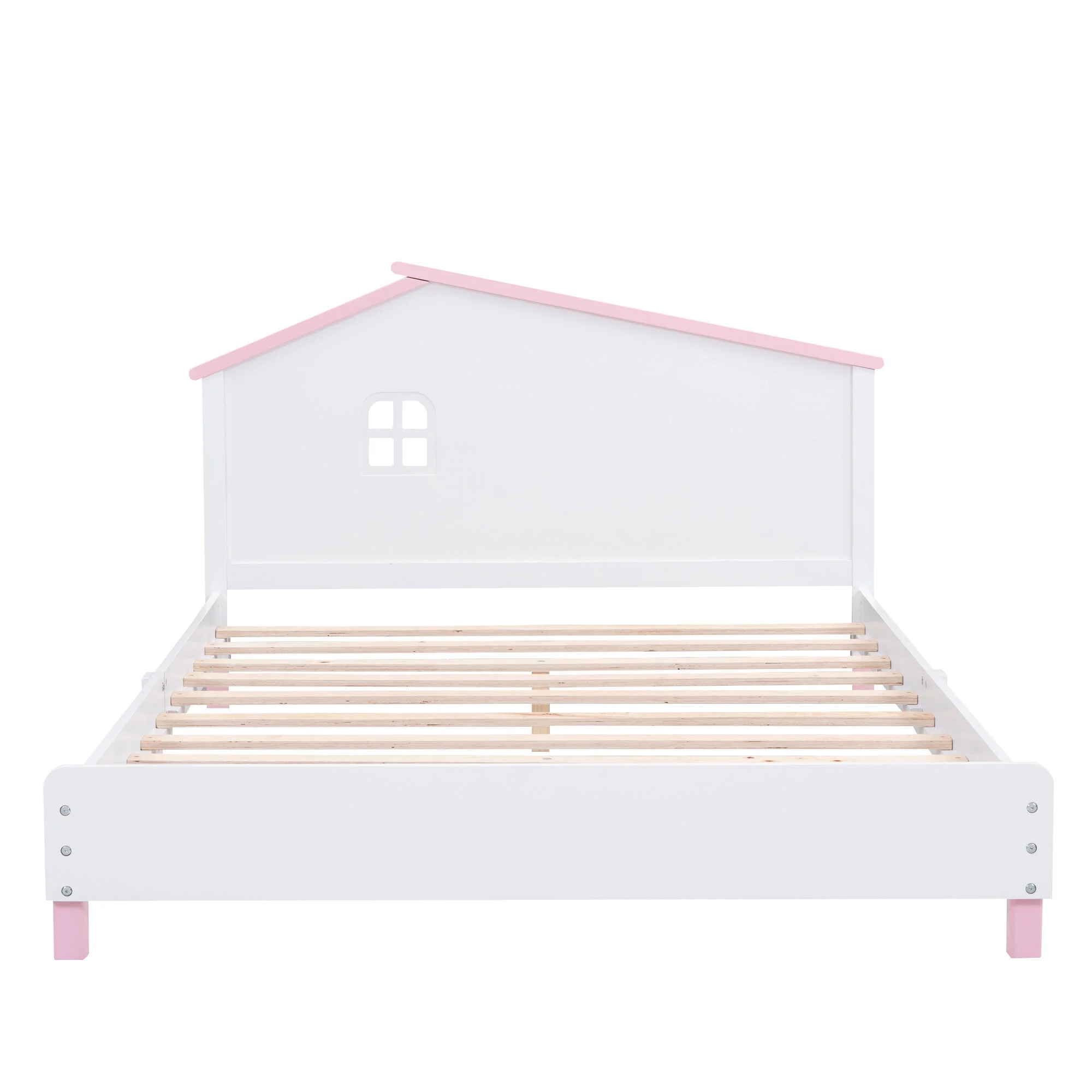 3-Pieces Bedroom Sets Full Size Platform Bed with Nightstand and Storage dresser,White+Pink