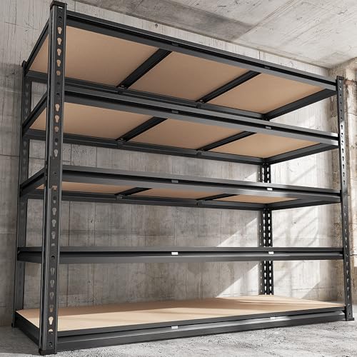 REIBII 48" W Garage Shelving Heavy Duty 3020LBS Storage Shelves 5 Tier Heavy Duty Shelving Adjustable Garage Shelves for Basement, Warehouse