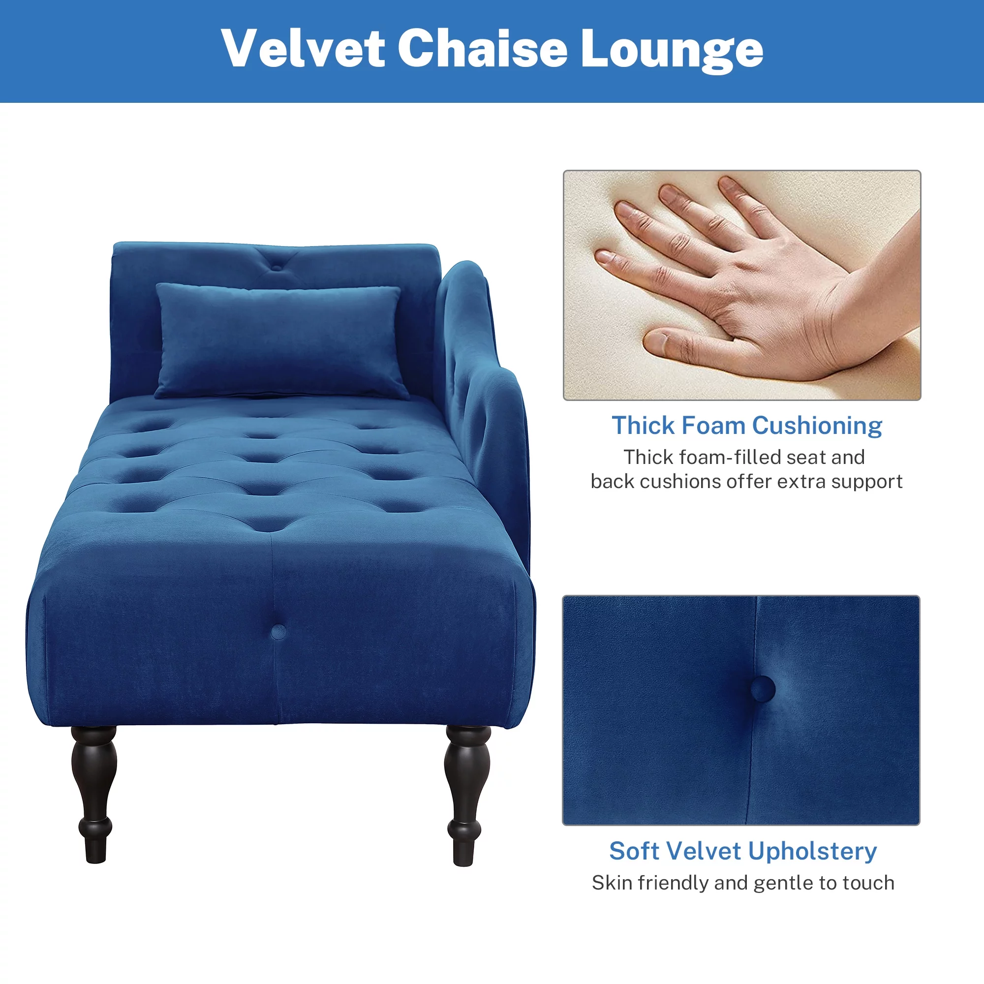 SYNGAR Modern Lounge Chaise Indoor, Leisure Sofa Accent Chair Upholstered Couch, Button Tufted Seat with Matching Accent Pillow
