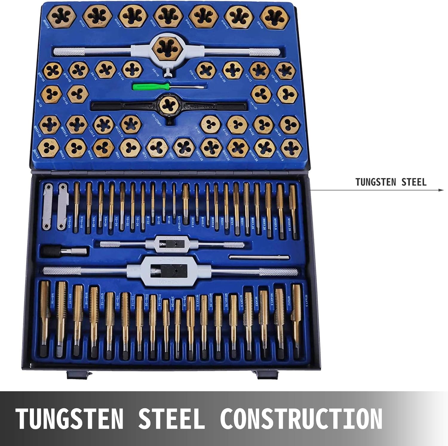 Happybuy 86PC Tap and Die Set Combination Metric Tap and Die Sae Tap and Die Set Tungsten Steel Titanium SAE and Metric Tool (86PC Tap and Die)