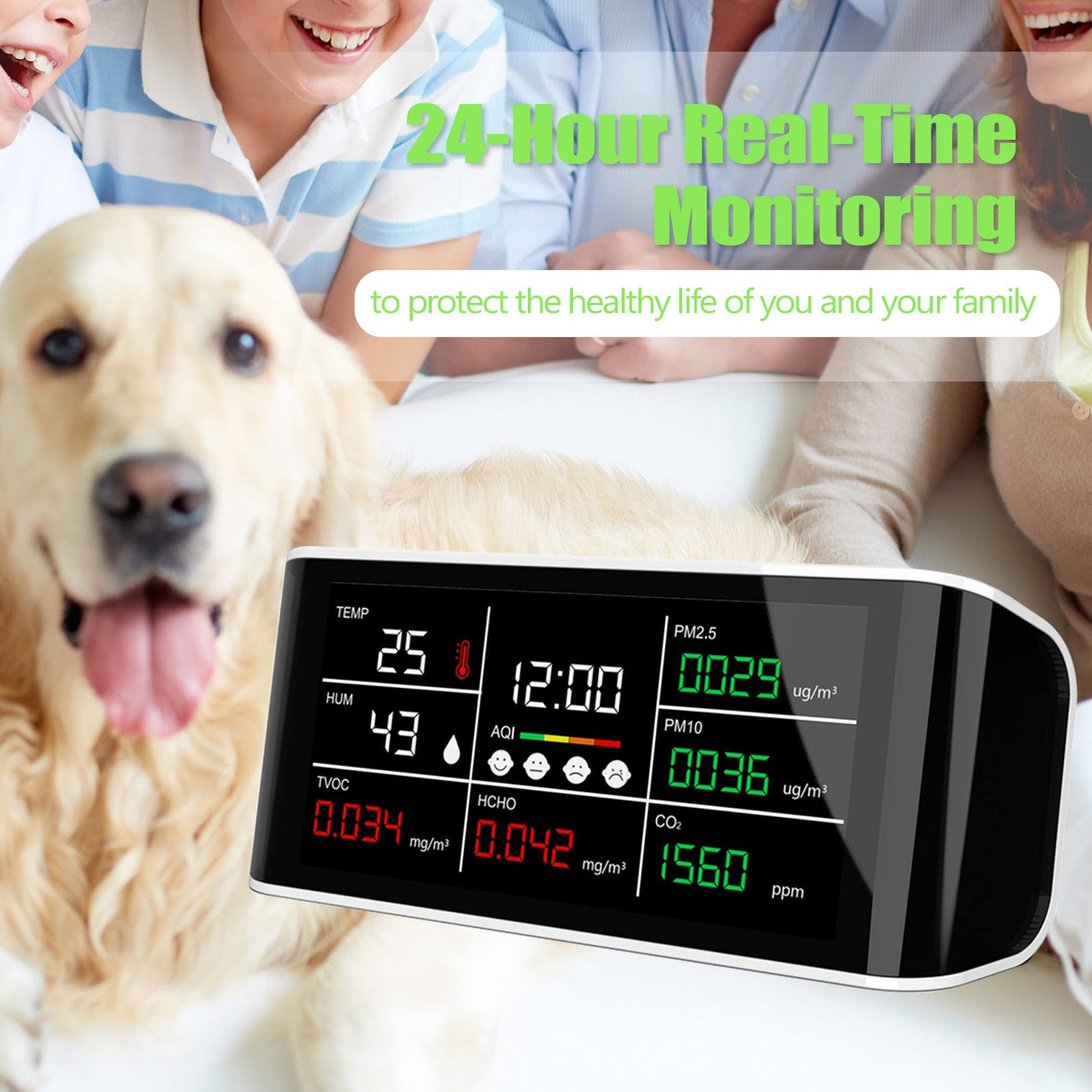 Tomtop E14288 Dm69 Portable Air Quality Analyzer Digital Common Display Screen CO2 PM2.5 PM10 Hcho TOVC Temperature Humidity Det