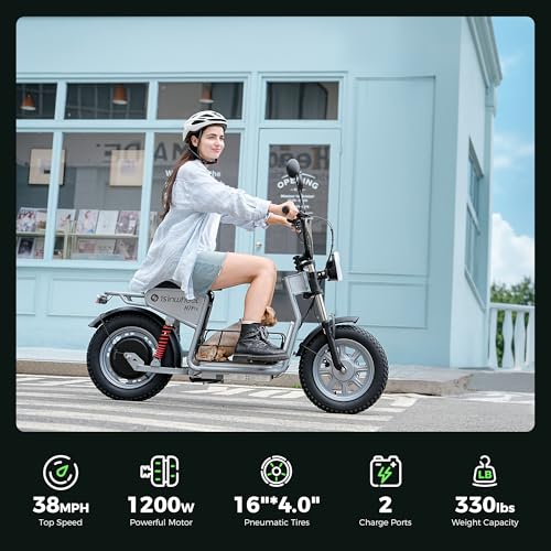 isinwheel Electric Scooter Adults, 21/38 MPH Top Speed & 28/43 Miles Range, 14/16'' Fat Tire Scooter for Adult with Turn Signals & Mood Lights, APP