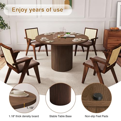 47 inch Round Dining Table for 4, Kitchen Table Dinner Table with 2-Layer Storage Shelf and Wood Slide Door for Home Dining Room Living Room (Walnut)