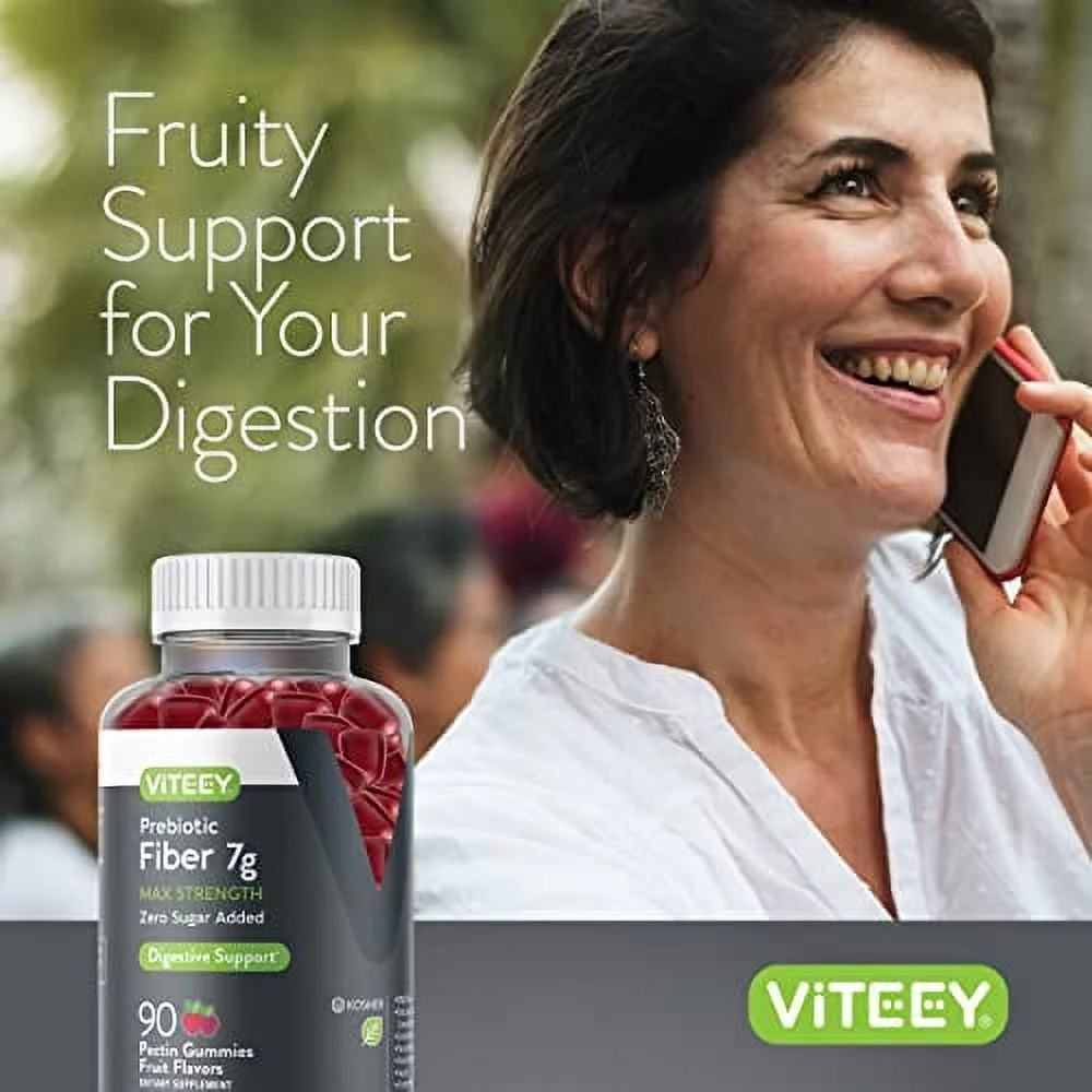 VITEEY Fiber 7g Gummies, Max Strength, Zero Sugar, Digestive Support, Fruit Flavor, 90 Count (Pack of 1) - Curated Treasures Market
