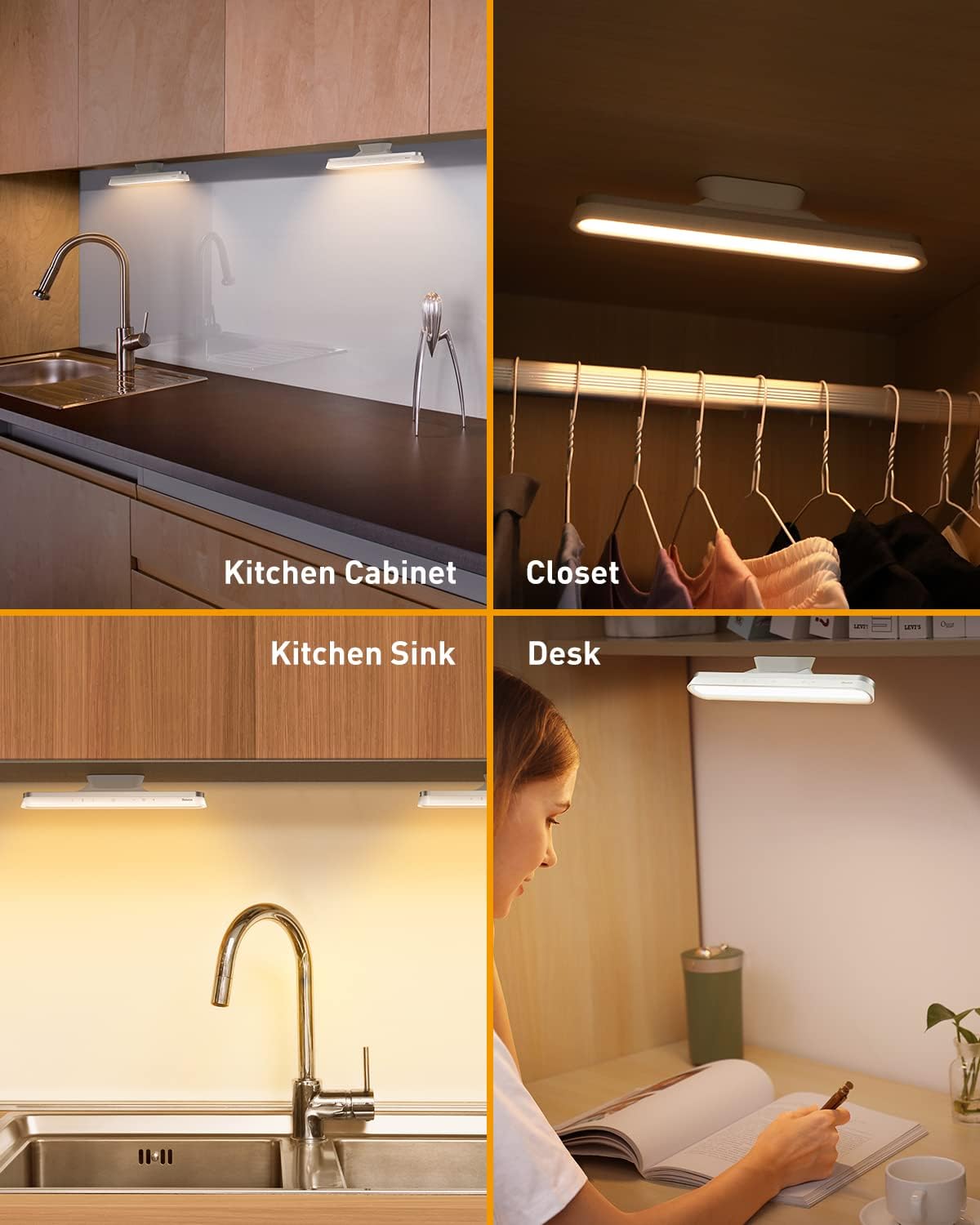 Baseus 42LED Wireless Under Cabinet Lighting, Magnetic Closet Light, Dimmable, Touch Control, Adjustable Color Temperature/Brightness