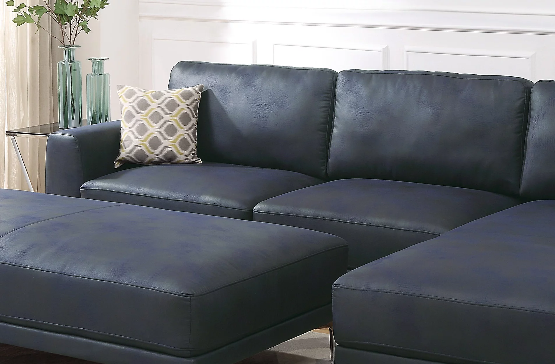 Leather Gel / Leatherette 2pc Sectional set Cushion LAF Sofa RAF Chaise Couch Pillows Living Room Navy Blue