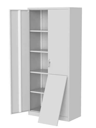 GarveeHome Metal Storage Cabinet with Lock,Steel Tool Cabinet with 4 Adjustable Shelves and 4 Adjustable Feet,Storage Organization for Home,Garage
