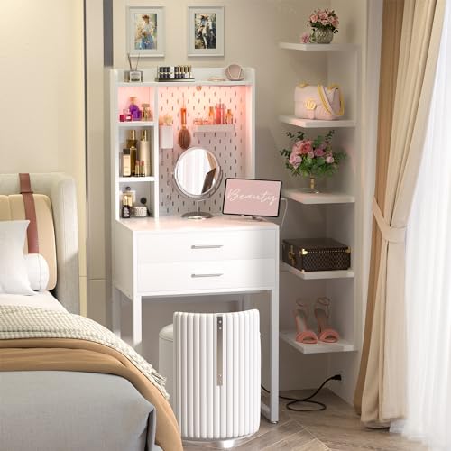 Vanity Desk with 4 Storage Drawers - Modern Makeup Vanity Table with Charging Station