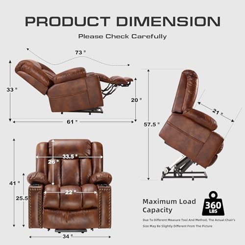 Large Power Lift Chairs Recliners for Elderly with Heated and Massage, Overstuffed Adjustable Lift Chairs, 3 Positions, Breathable Leather