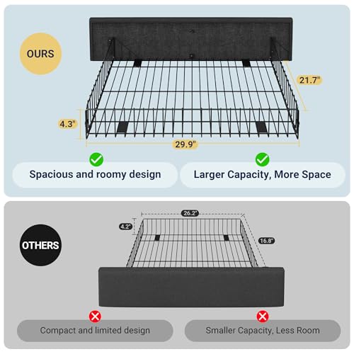 Allewie Upholstered Queen Size Platform Bed Frame with 4 Storage Drawers and Headboard, Square Stitched Button Tufted