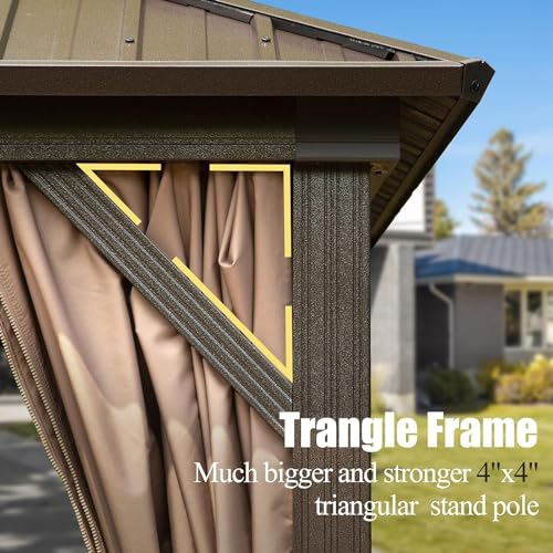 Domi 10’ x 10’ Hardtop Gazebo Metal Frame Canopy with Netting & Curtains